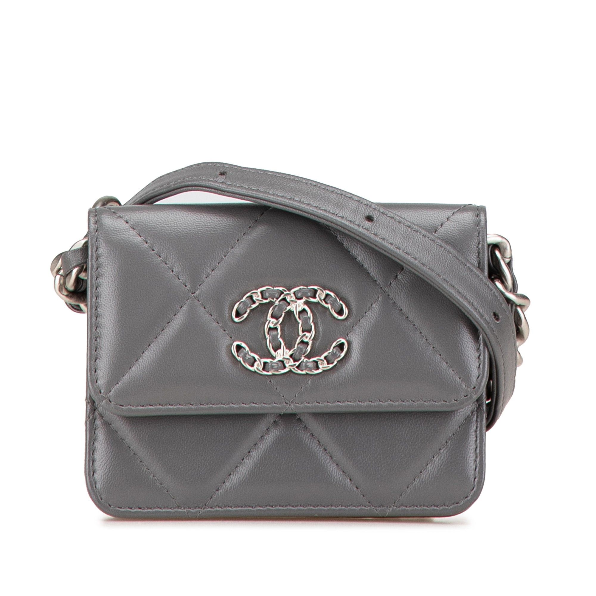 Chanel Chanel Lambskin 19 Flap Coin Purse With Chain Gray Size ONE SIZE - 1 Thumbnail