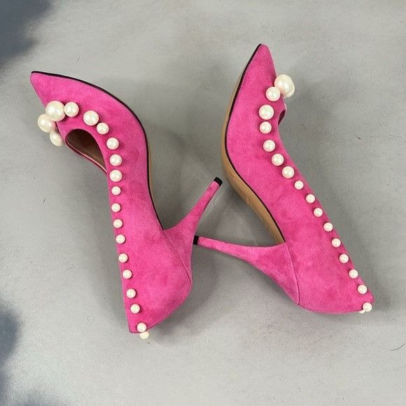 Moschino Moschino Boutique Pink Suede Pearl Pointed Toe 100 mm Heels Size US 8 / IT 38 - 7 Thumbnail