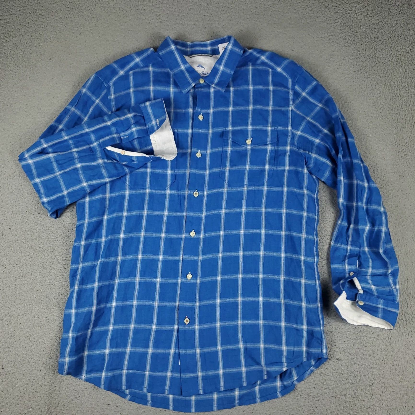 Tommy Bahama Tommy Bahama Shirt Mens Size Large Blue Linen Check Casual Button Up Long Sleeve Size US L / EU 52-54 / 3 - 2 Thumbnail