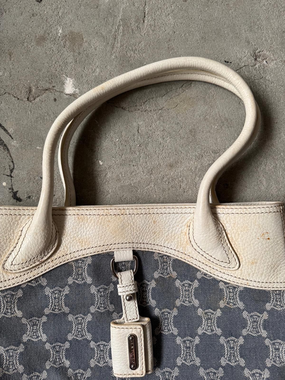 Celine Celine Triomphe Macadam Denim Tote Bag Blue/White Size ONE SIZE - 3 Thumbnail