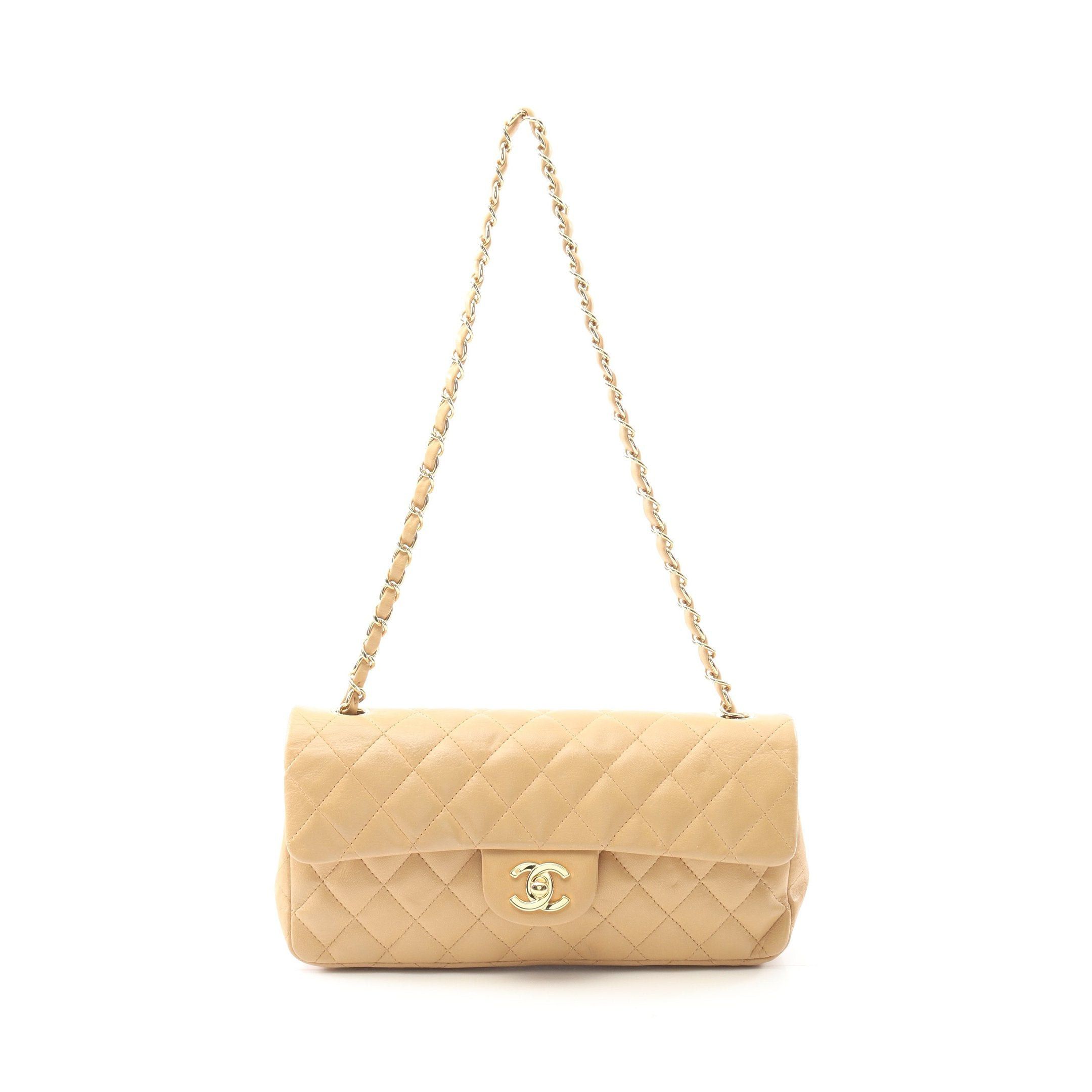 Chanel Matelasse Chain Shoulder Bag Lambskin Beige Gold Hardware in Neutrals, Women's