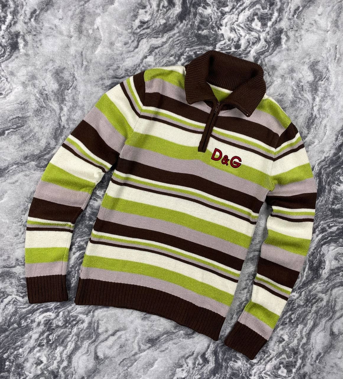 Dolce & Gabbana Vintage Dolce Gabbana Knit Striped Sweater 1/4 Zip 90s Size US M / EU 48-50 / 2 - 1 Thumbnail