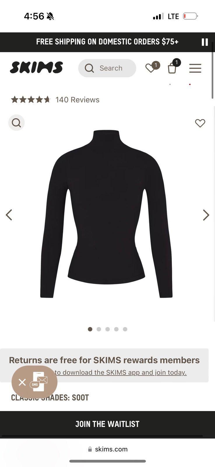 Kim Kardashian Skims Cotton Jersey Long Sleeve Turtleneck Size L / US 10 / IT 46 - 1 Thumbnail