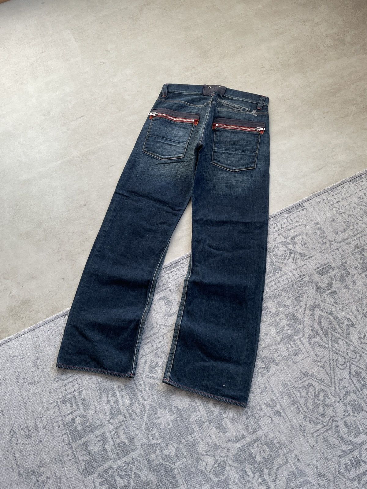 Vintage Avant Garde Wide Flared Slim Zipper Washed Denim Jeans y2k Size US 32 / EU 48 - 5 Thumbnail
