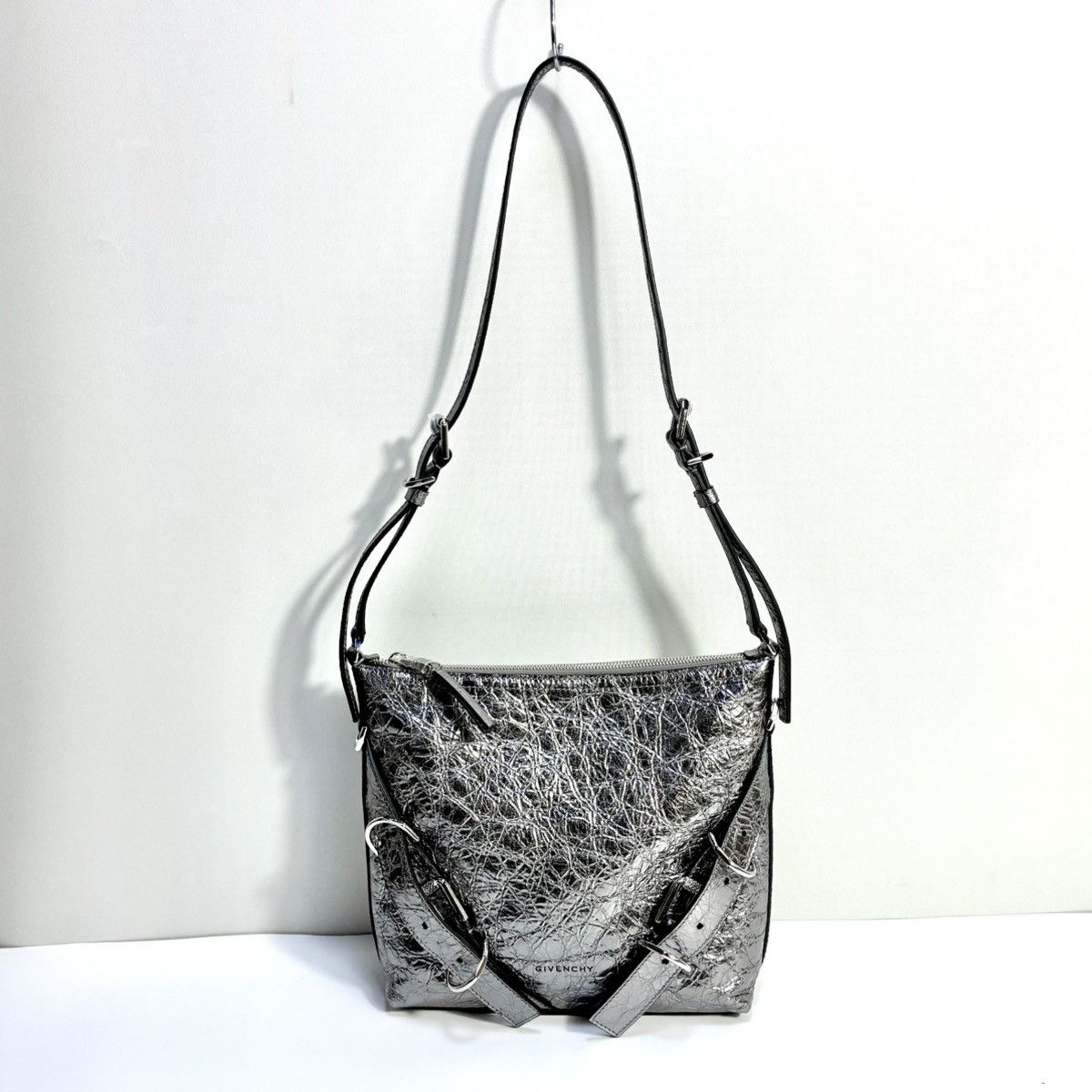 Givenchy Givenchy Small Voyou Laminated Leather Crossbody Bag Silver Size ONE SIZE - 10 Thumbnail