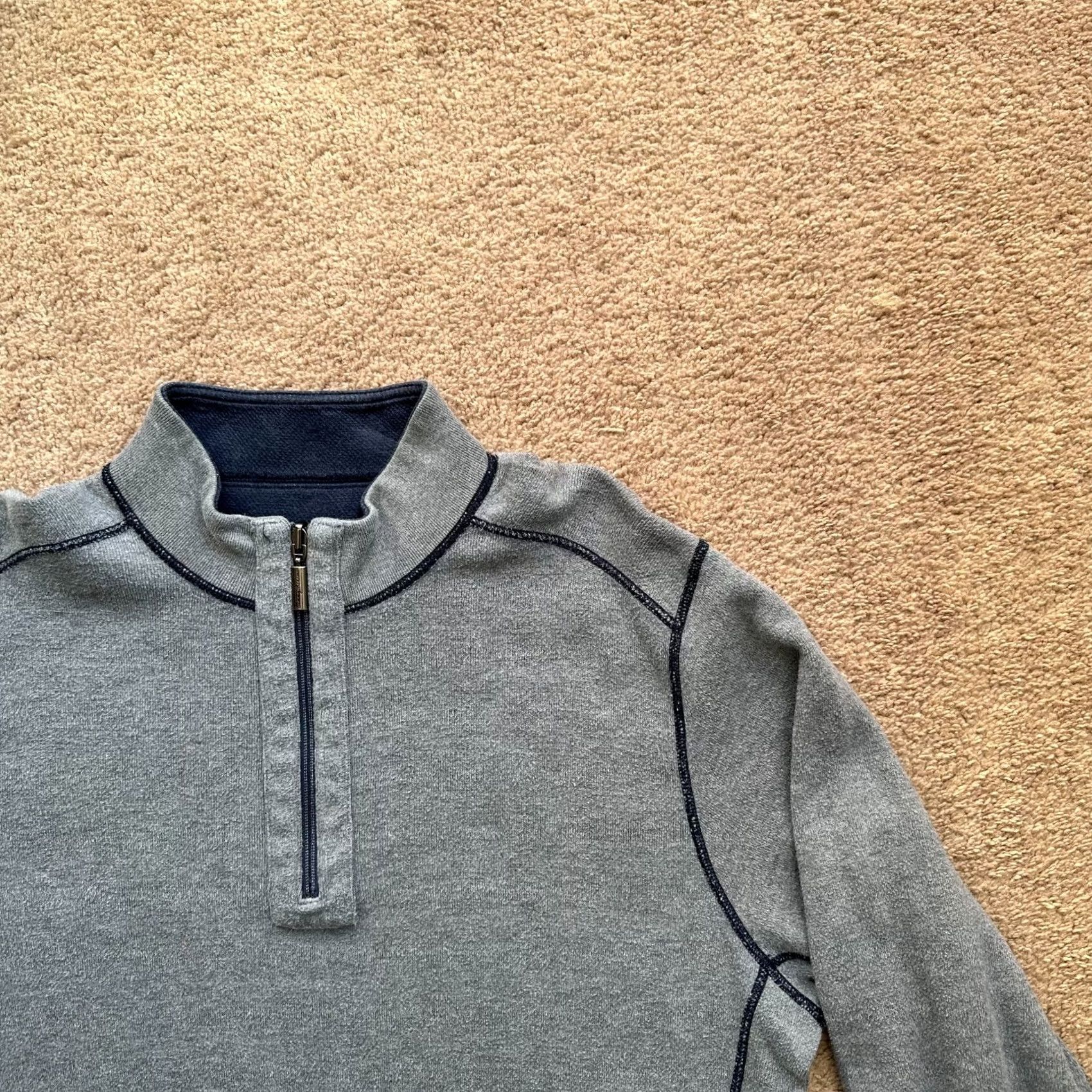 Tommy Bahama Tommy Bahama Sweater Mens Large 1/4 Zip Mock Neck Reversible Grey Blue Size US L / EU 52-54 / 3 - 5 Thumbnail