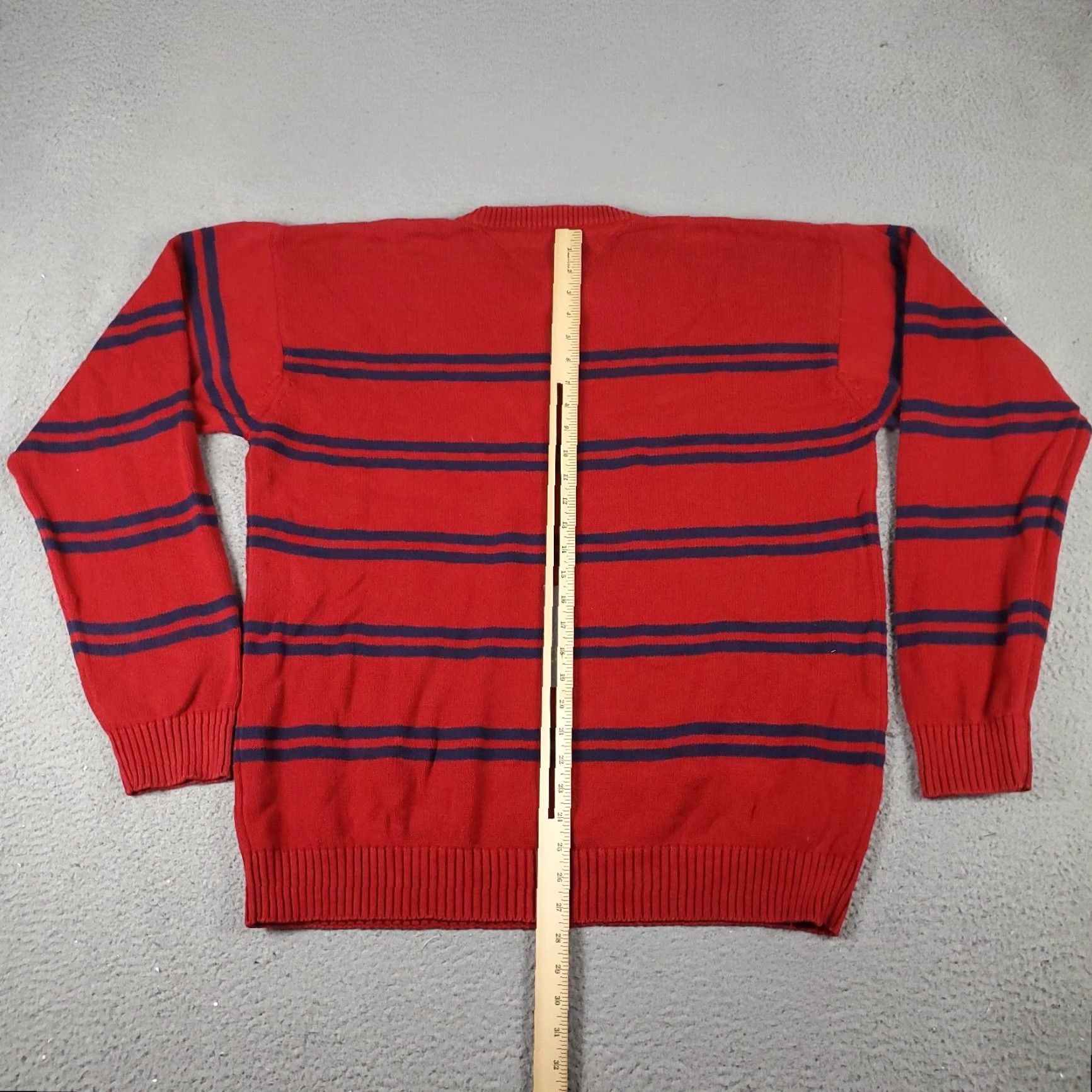 Tommy Hilfiger VINTAGE Tommy Hilfiger Mens XL Red Blue Striped Pullover Sweater Cotton Blend Long Sleeve V-Neck Logo Knit Size US XL / EU 56 / 4 - 5 Thumbnail