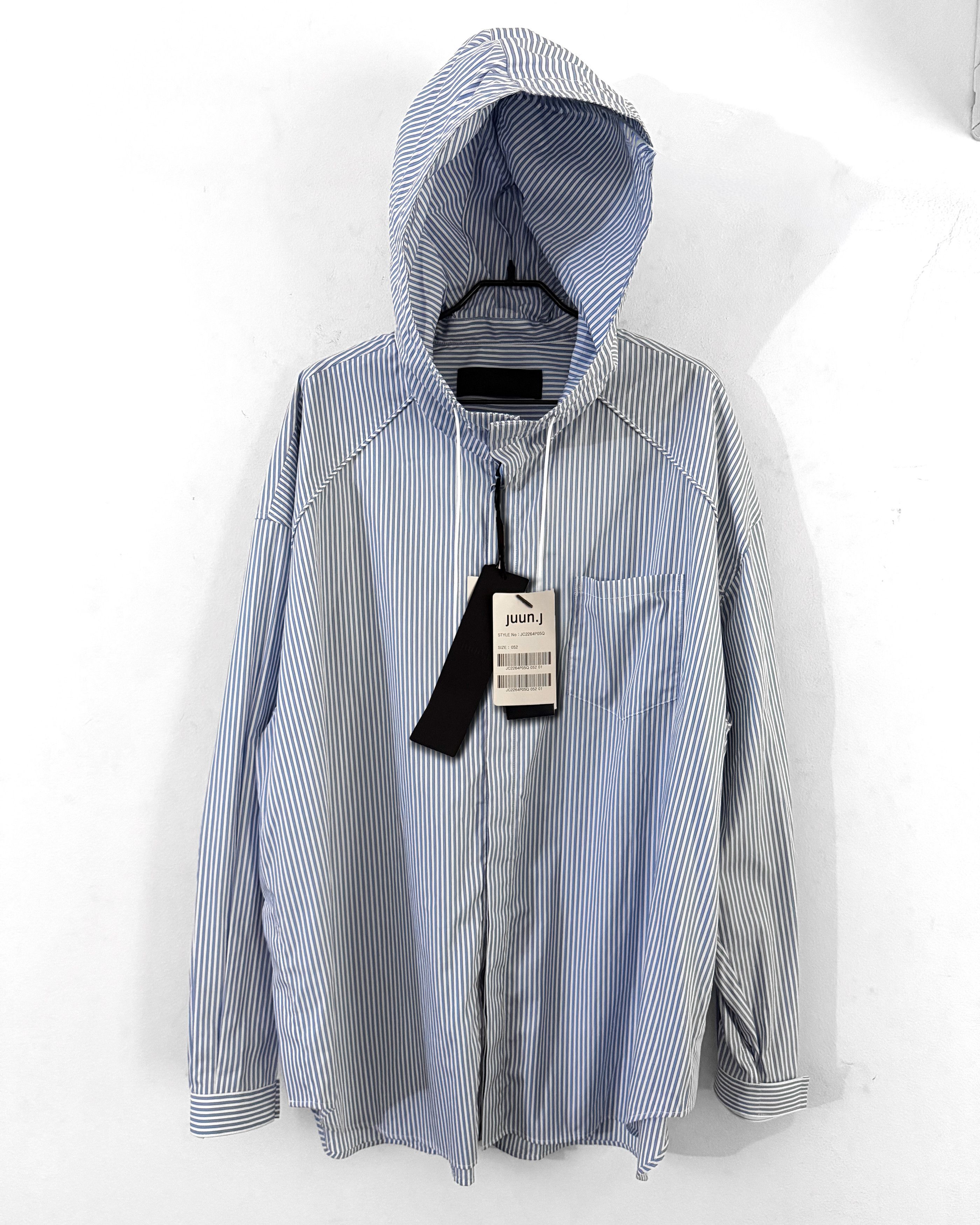 Juun.J Oversized Striped Cotton Hooded Shirt Size US L / EU 52-54 / 3 - 5 Thumbnail