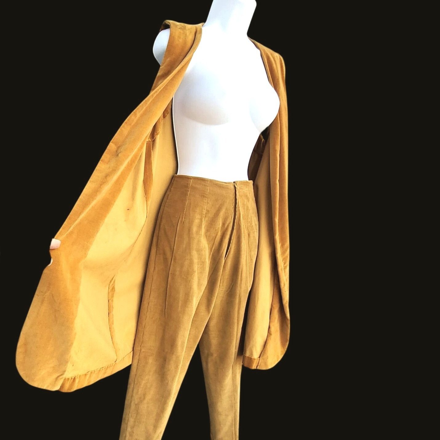 Handmade 50s Mustard Corduroy Cigarette Pants & Velvet Draped Vest Se Size 25" / US 0 / IT 36 - 2 Thumbnail