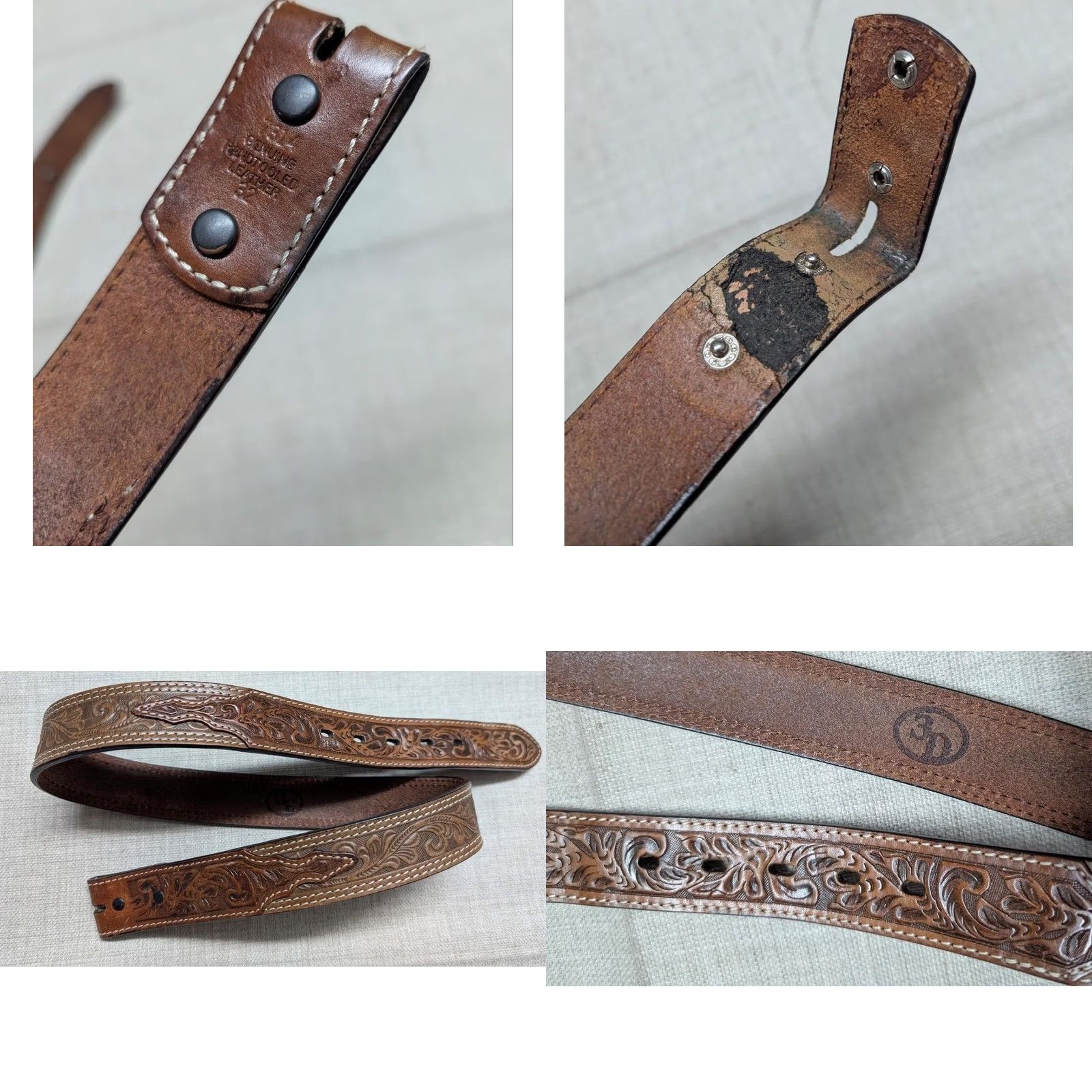 Vintage VINTAGE tooled western belt 32 brown cowhide leather 3D belt Mens belt Western buckle belt Size 32 - 8 Thumbnail