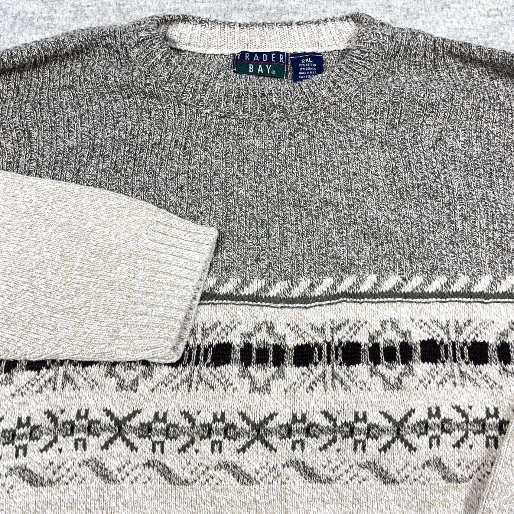 Vintage Vintage Traders Bay Grandpa Sweater Men 2XL Tan Brown Geometric Nordic Crewneck Rib Knit Pullover Casual Fall Winter 80s 90s Retro Hip Hop USA Mens Size US XXL / EU 58 / 5 - 2 Thumbnail