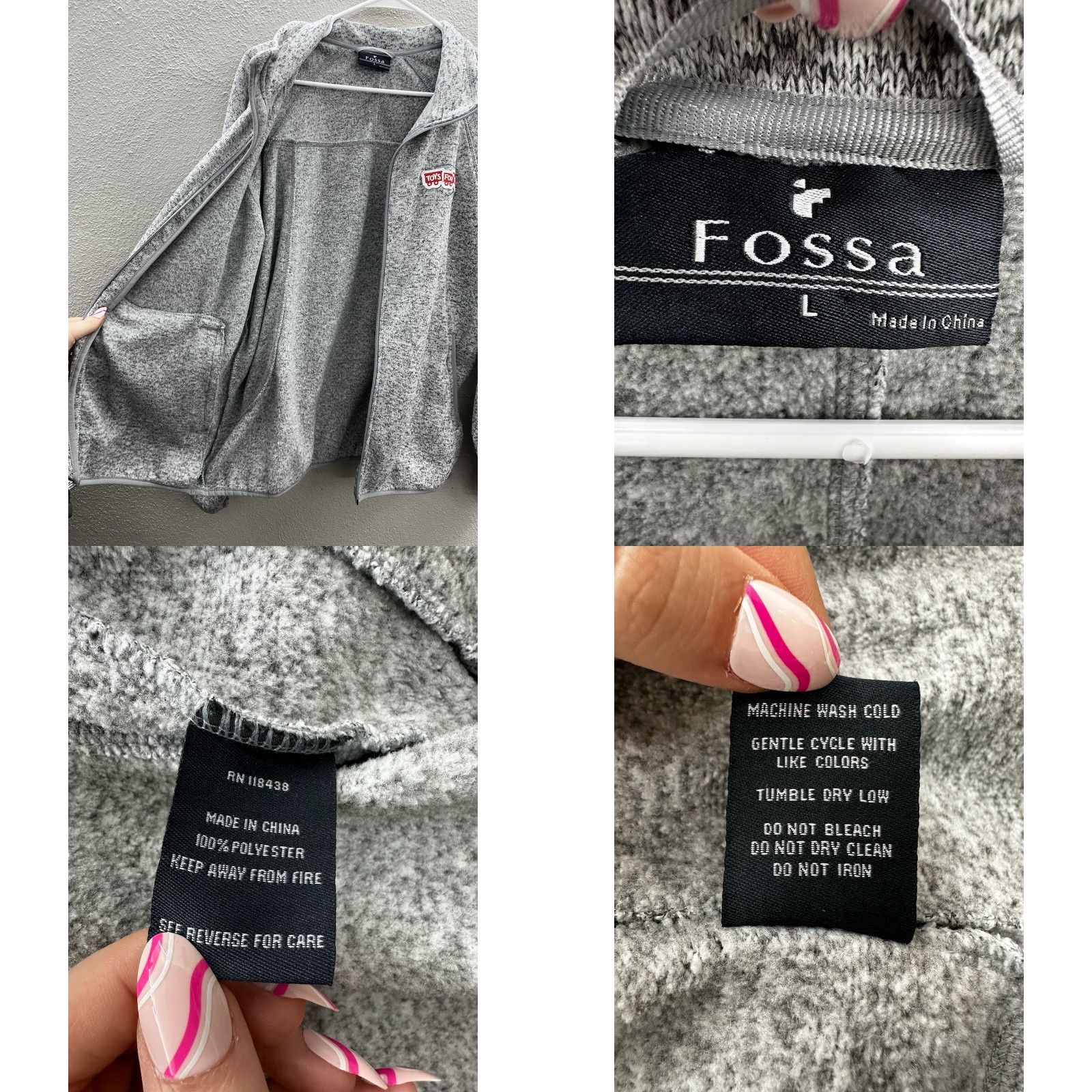 Vintage Fossa Womens Jacket Size Large Gray Embroidered Toys For Tots Full Zip Up Size L / US 10 / IT 46 - 8 Thumbnail