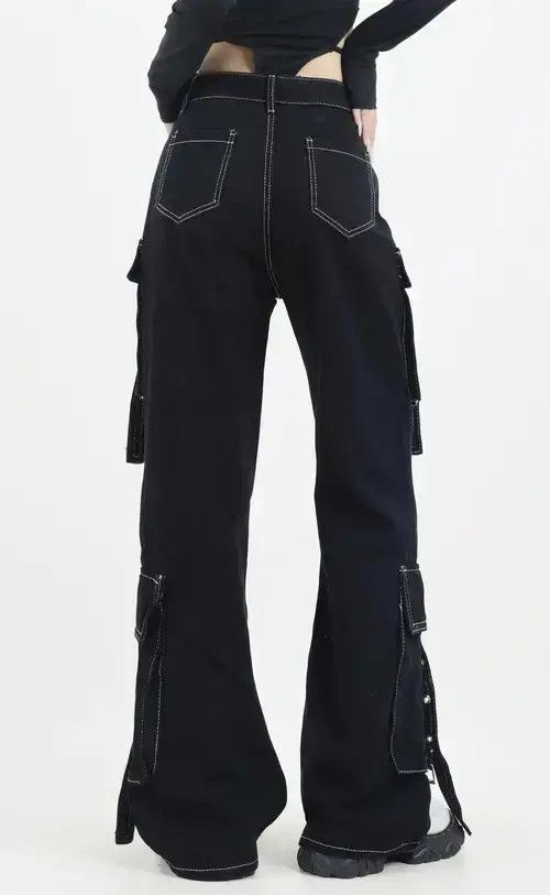 Designer Unisex Cargo Patchwork Baggy Jeans Size US 29 - 3 Thumbnail