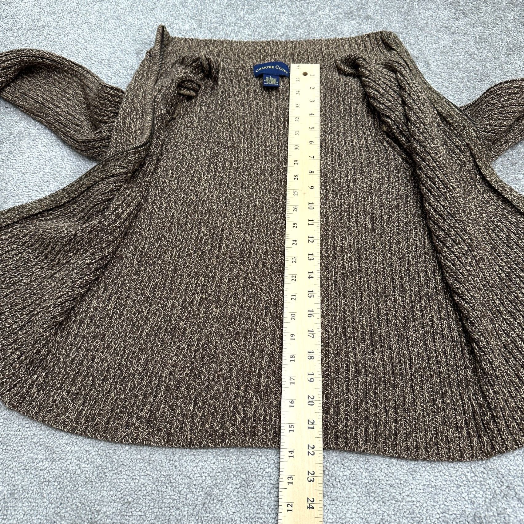 Charter Club VINTAGE Charter Club Cardigan Sweater - Full Zip - Womens Large Brown Knit All Seasons Cardigan - Regular Fit, Mock Neck, Long Sleeve Size L / US 10 / IT 46 - 7 Thumbnail