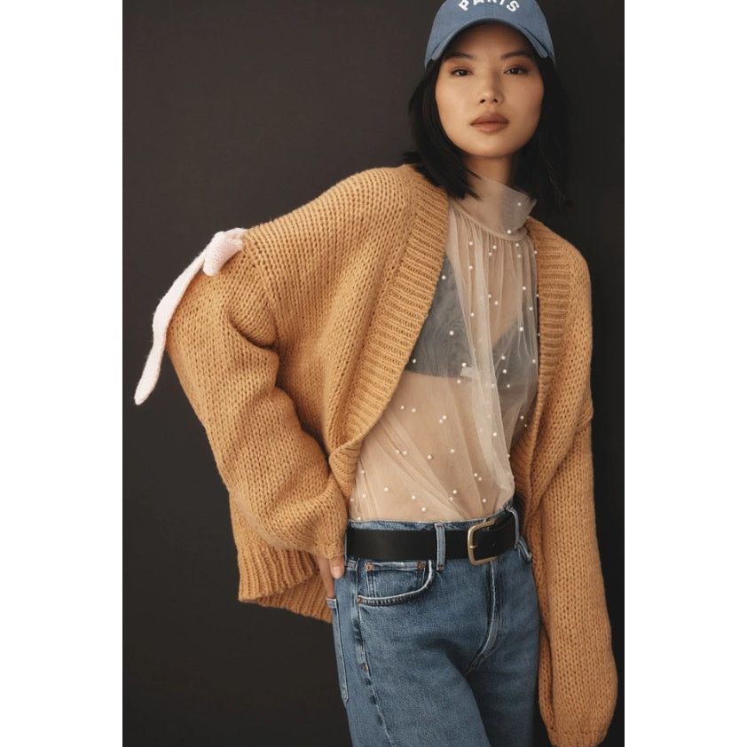 Anthropologie Maeve Anthropologie Chunky Bow Cardigan Sweater OS NWT Size M / US 6-8 / IT 42-44 - 1 Thumbnail