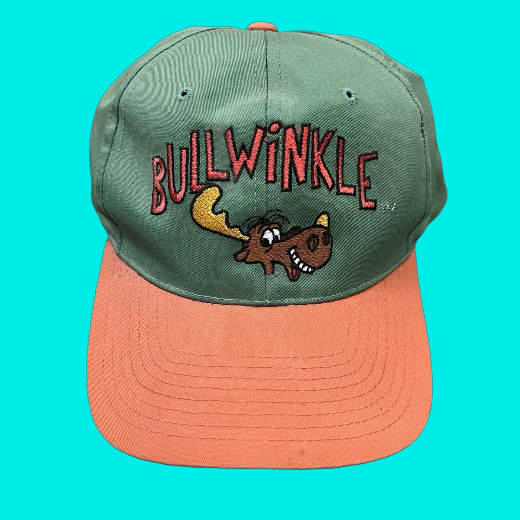Vintage VINTAGE Annco 90s Cartoon Rocky & Bullwinkle Snapback Hat Men Adjustable Green Size ONE SIZE - 1 Thumbnail