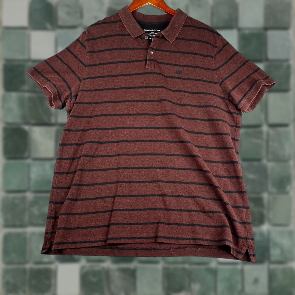 Banana Republic BANANA REPUBLIC Polo Shirt Organic Cotton Pique Mens XL Burgundy Striped Casual Shirt Size US XL / EU 56 / 4 - 1 Thumbnail