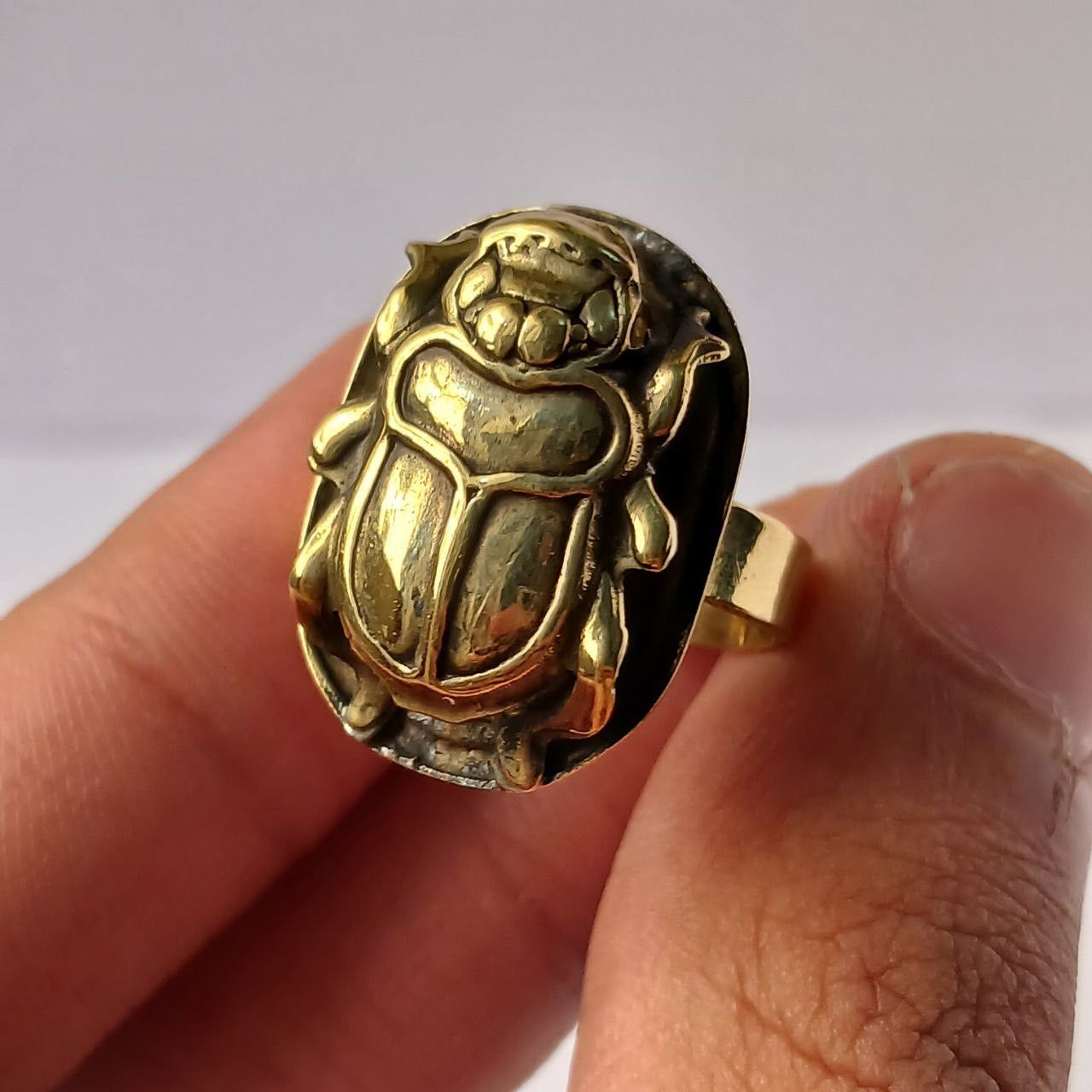 Handmade Vintage Egyptian Brass Scarab Ring – Handmade Adjustable Size ONE SIZE - 7 Thumbnail