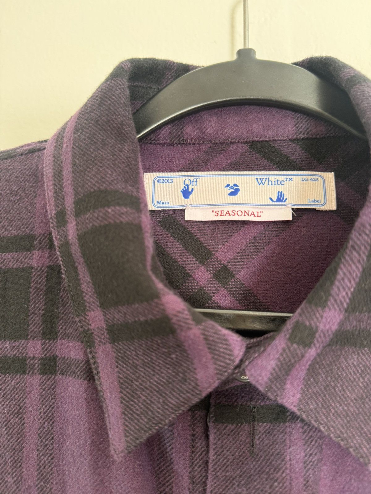 Off-White Purple Plaid Off-White Short Sleeve Button Up Size US L / EU 52-54 / 3 - 4 Thumbnail