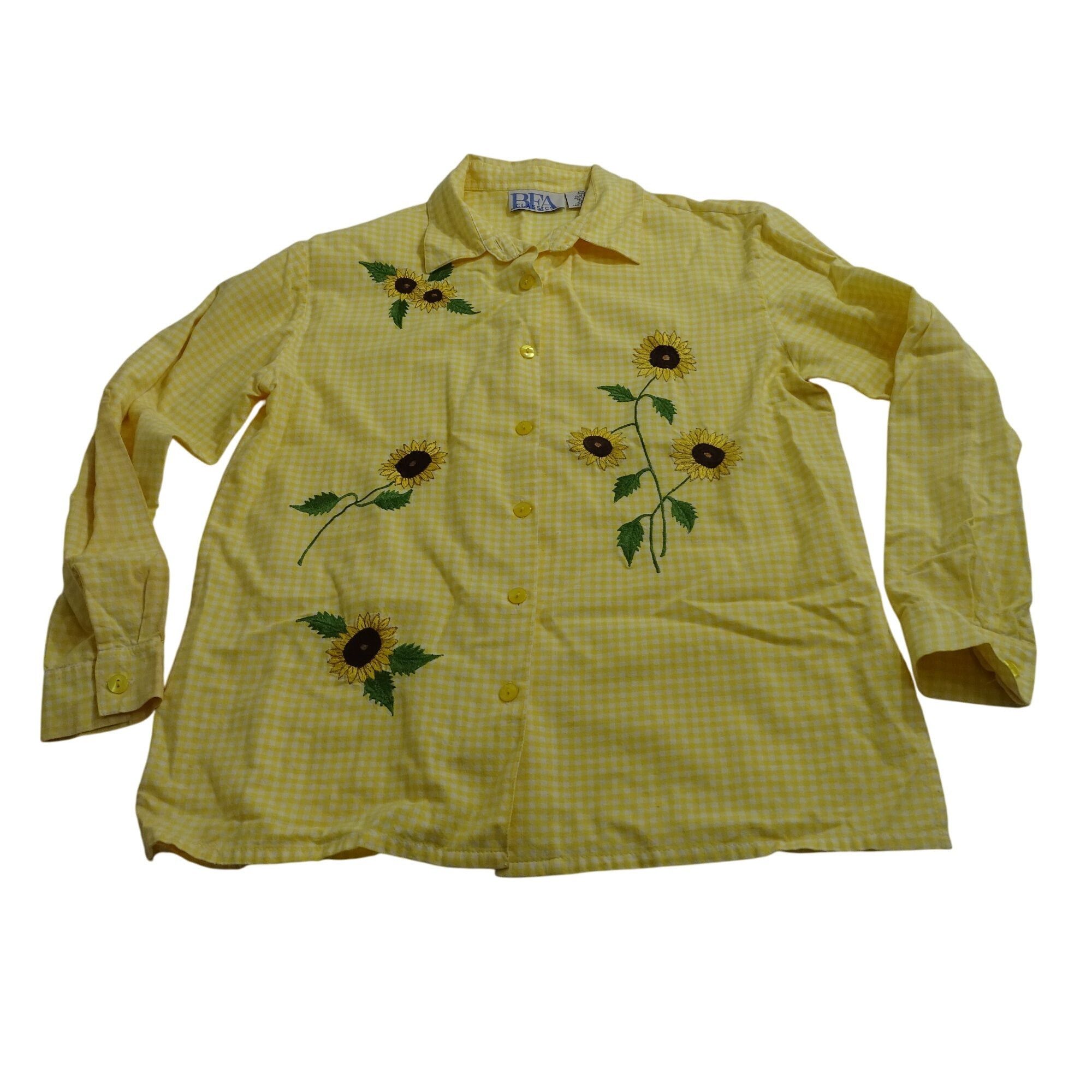 Other Vtg BFA Classics Yellow Gingham Sunflower Embroidery Button Size M / US 6-8 / IT 42-44 - 1 Thumbnail