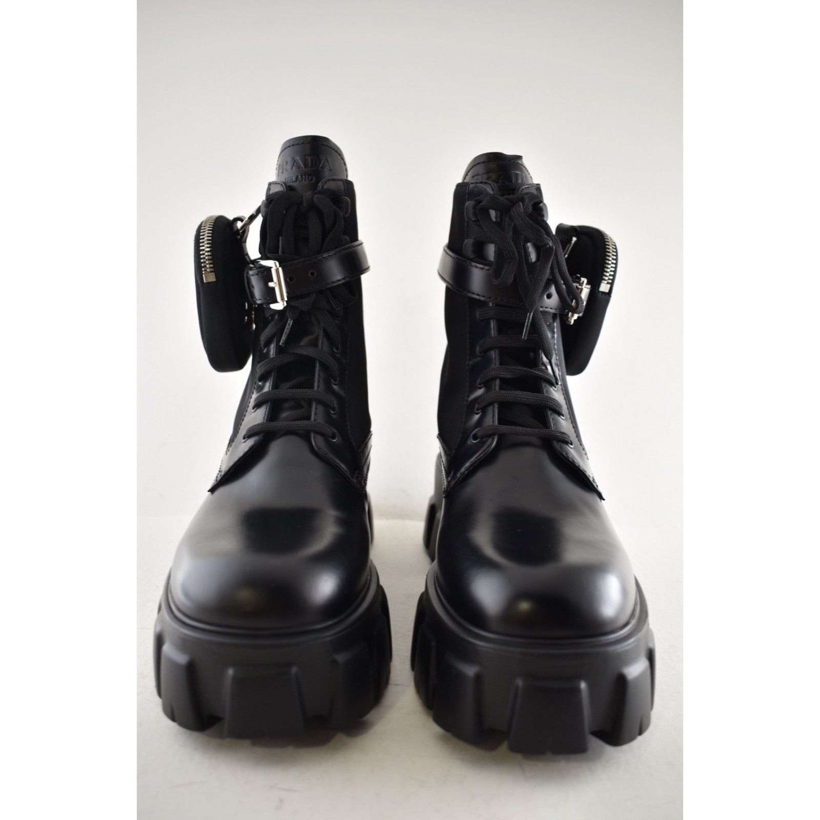 Prada Prada Monolith Black Leather Nylon Lug Sole Combat Boot 41.5 Size US 11.5 / IT 41.5 - 9 Thumbnail
