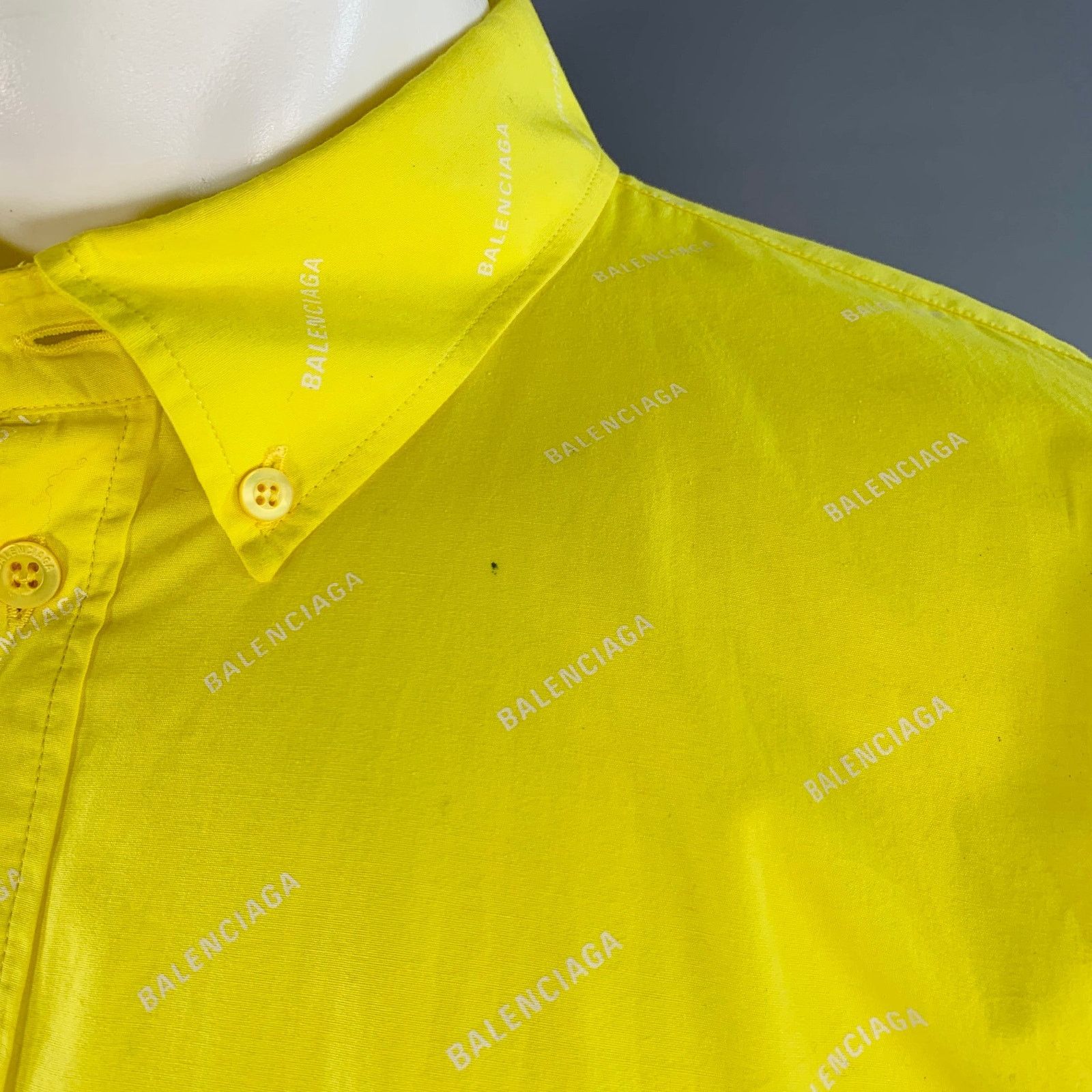 Balenciaga Yellow White Logo Cotton Button Down Collar Oversized Shirt Size US M / EU 48-50 / 2 - 6 Thumbnail