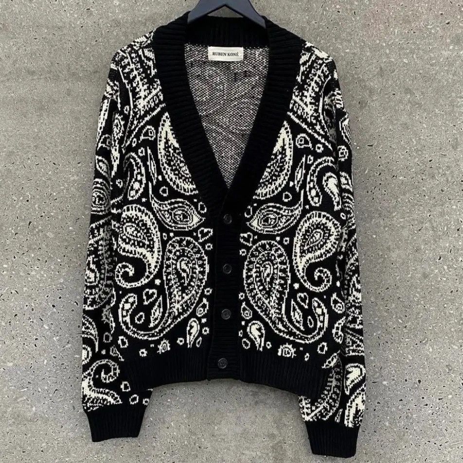 image of Paisley Cardigan "ink" Ruben Kone in Black, Men's (Size Large)
