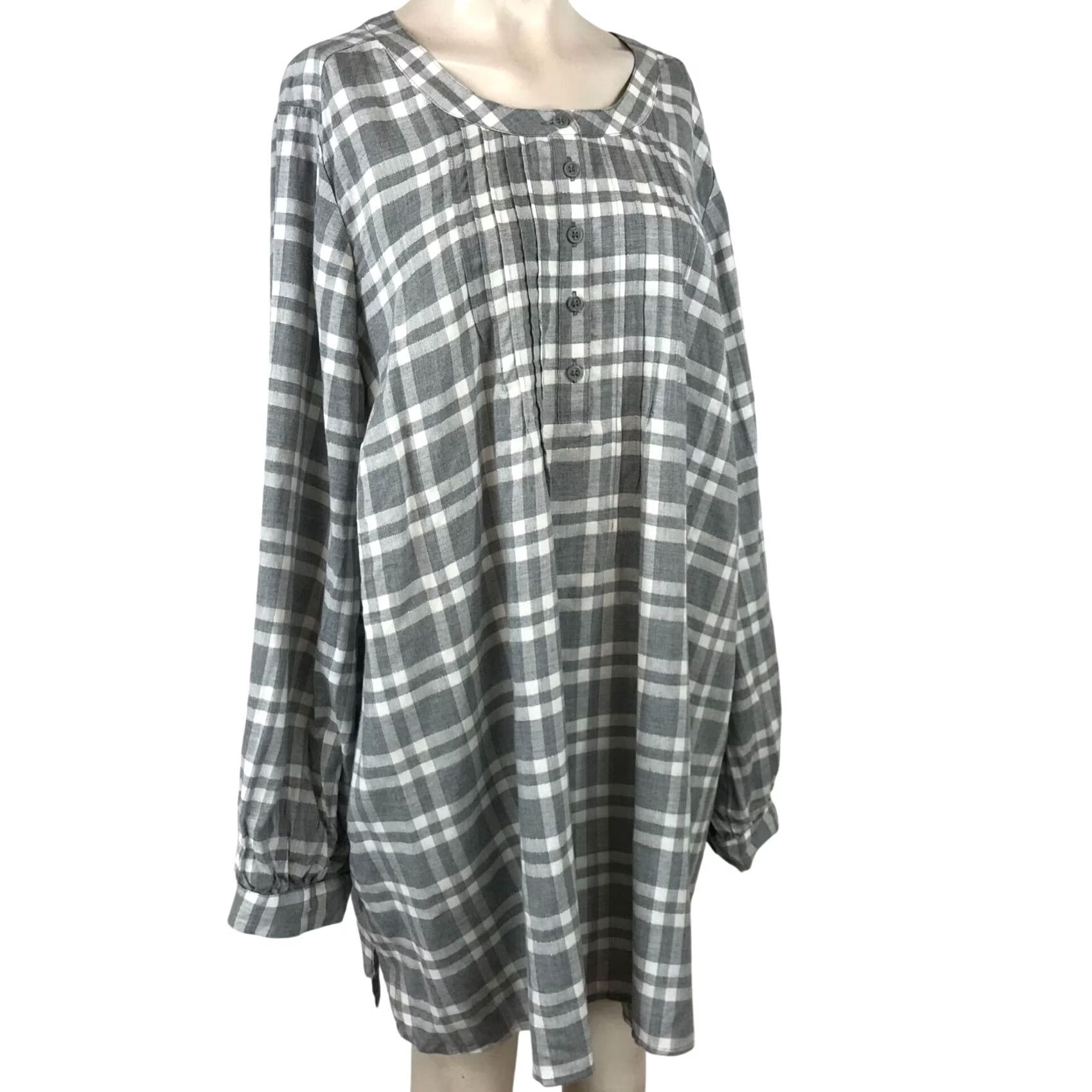 Vintage LANE BRYANT Tunic Top Womens 22/24 Gray Long Sleeve Button Round Neck Size 3XL / US 20-22 - 2 Thumbnail