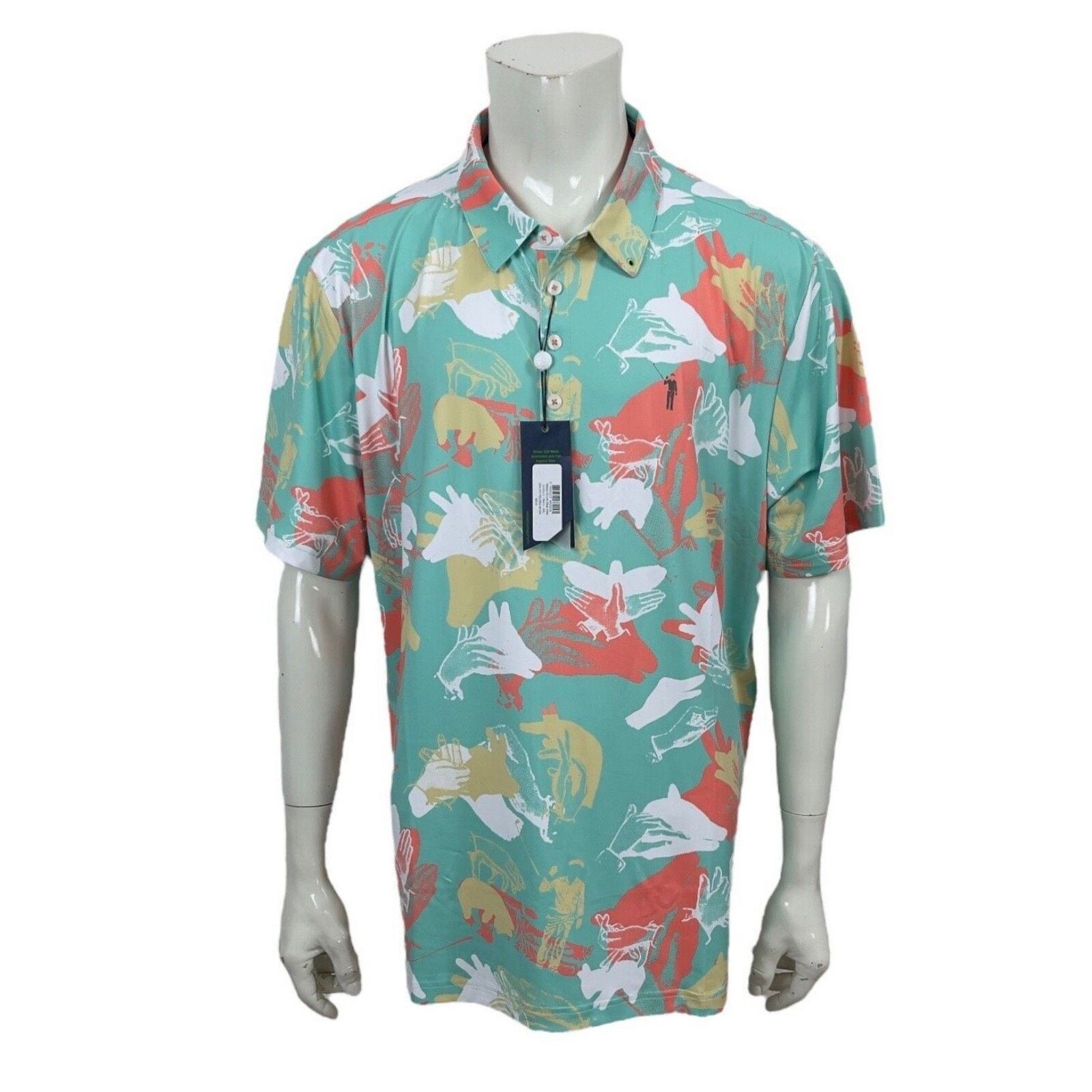 Ashworth William Murray Retro Seafoam Happy Hands Golf Shirt Mens 2XL Size US XXL / EU 58 / 5 - 5 Thumbnail