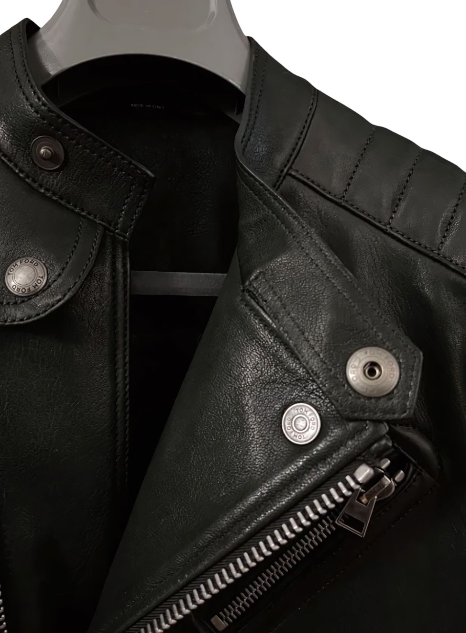 Tom Ford DARK GREEN LAMBSKIN LEATHER BIKER JACKET Size US M / EU 48-50 / 2 - 3 Thumbnail