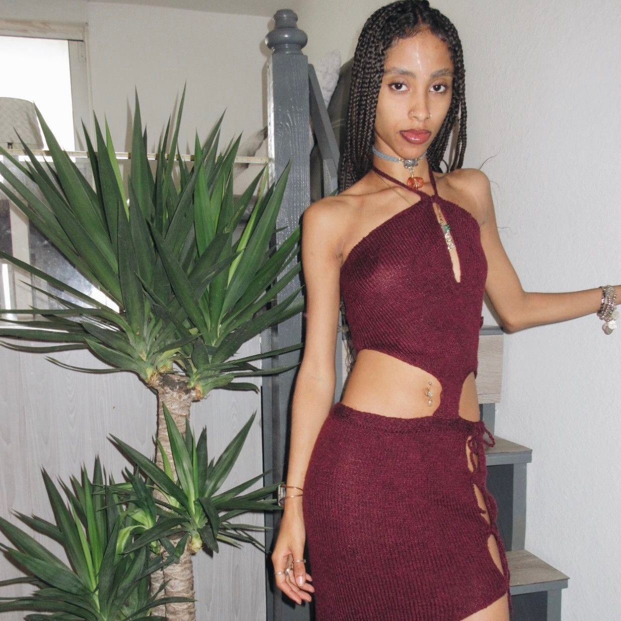 Other HandKnit Burgundy Dress Size XS / US 0-2 / IT 36-38 - 2 Thumbnail