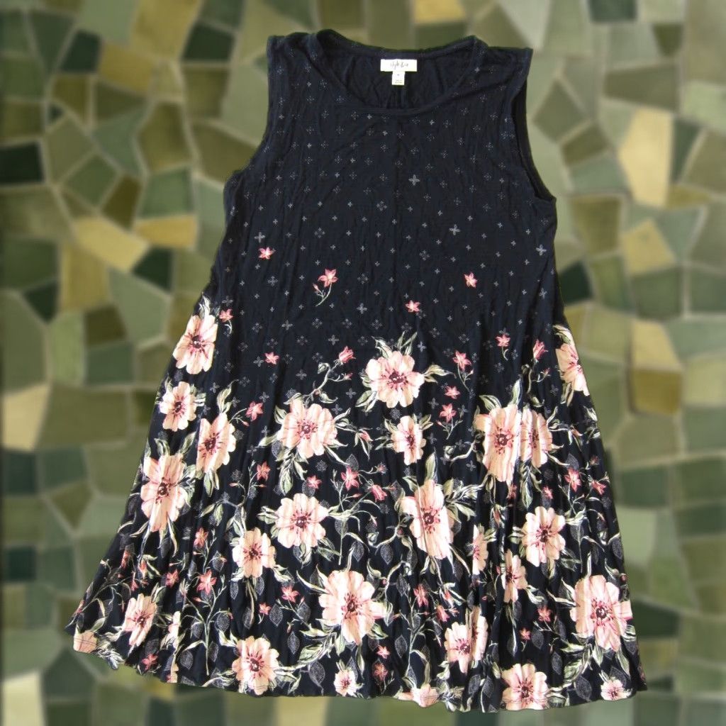 Vintage VINTAGE Style & Co Black Pink Floral Jersey Stretch Sleeveless Tunic Tank Dress PL Size L / US 10 / IT 46 - 1 Thumbnail