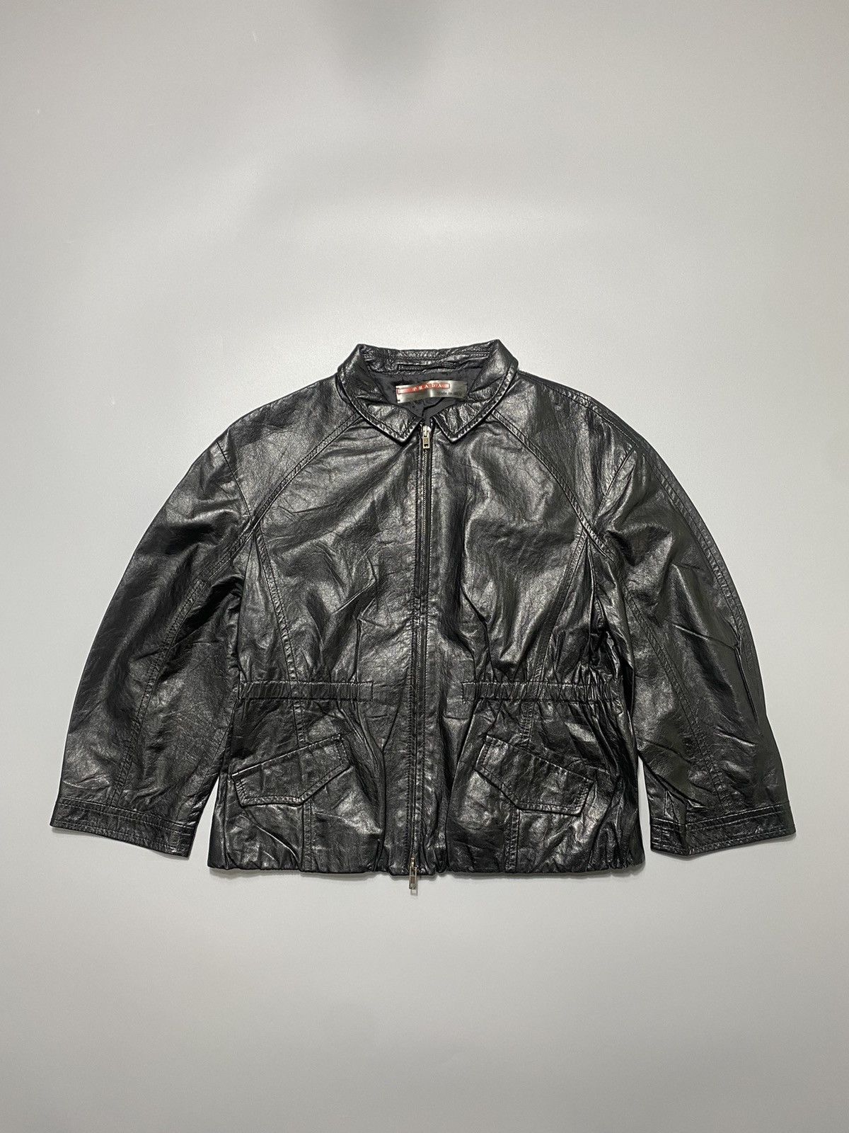image of Prada Fall 2008 Leather Garterized Jacket in Black, Women's (Size Medium)