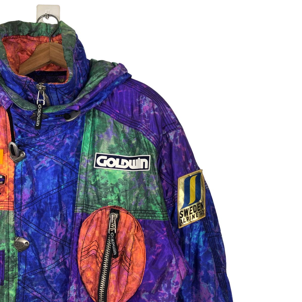 Japanese Brand Vintage Ski Jacket Goldwin Multi Colour Cargo Pocket Winter Size US S / EU 44-46 / 1 - 5 Thumbnail