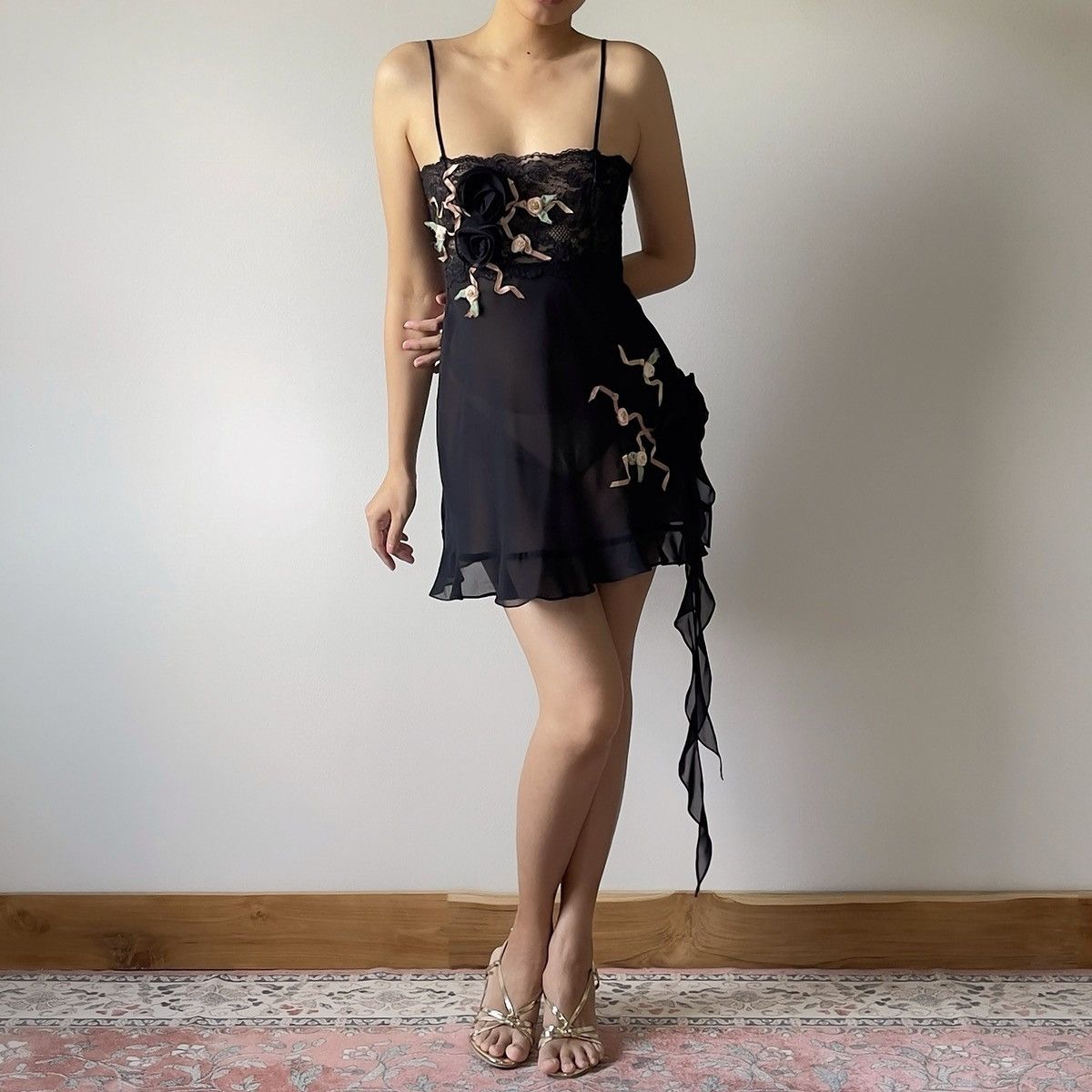 Victoria's Secret Romantic Black Chiffon Semi-Sheer Mini Dress (XS-S) Size S / US 4 / IT 40 - 6 Thumbnail