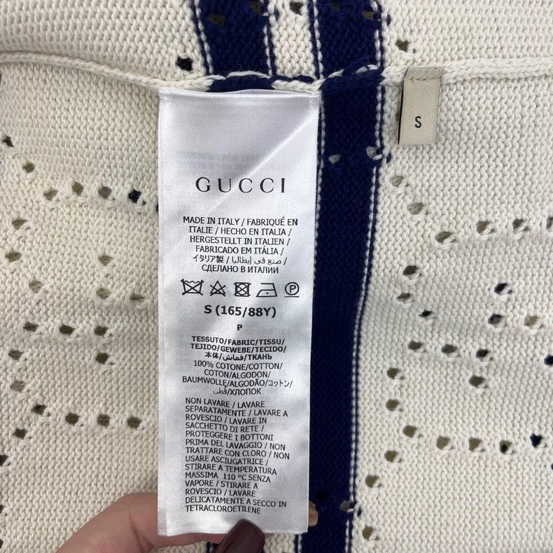 Gucci Gucci Beige striped hollow double Glogo large V-neck cardig Size US S / EU 44-46 / 1 - 6 Thumbnail