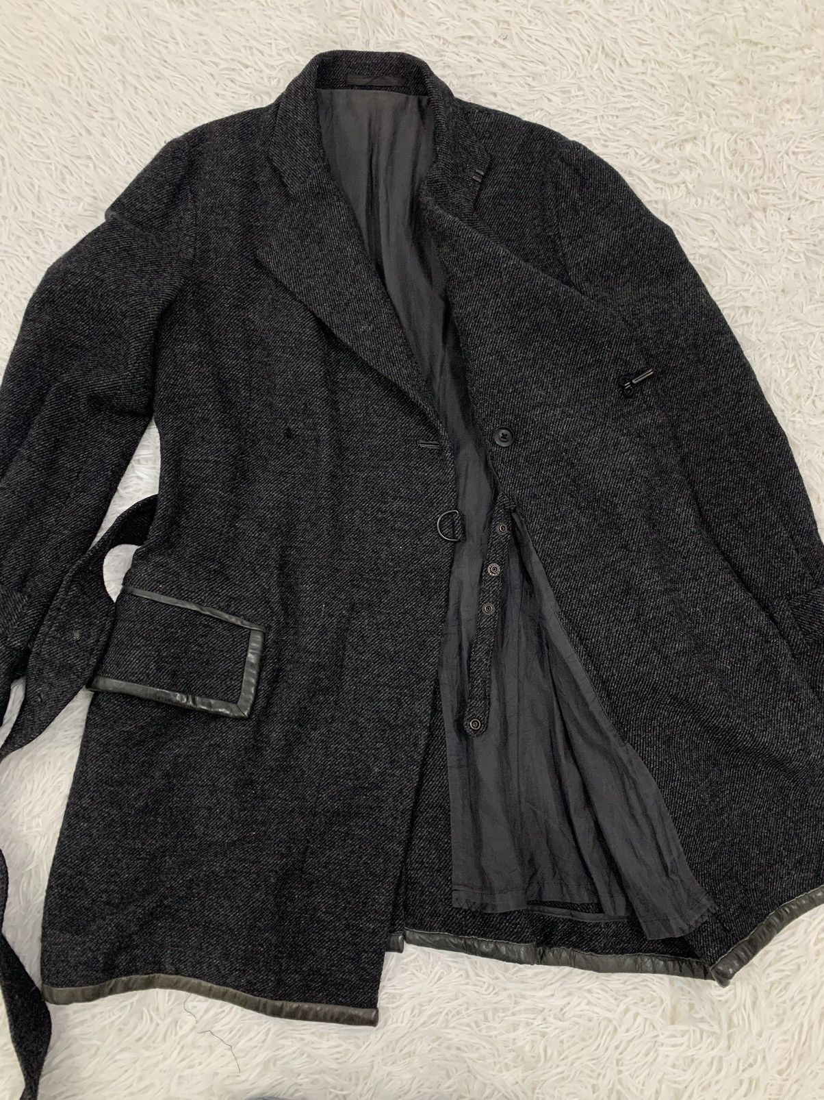 Yohji Yamamoto Vintage Y's by Yohji Yamamoto Gabardine Belted Wool Coat Size US M / EU 48-50 / 2 - 14 Thumbnail