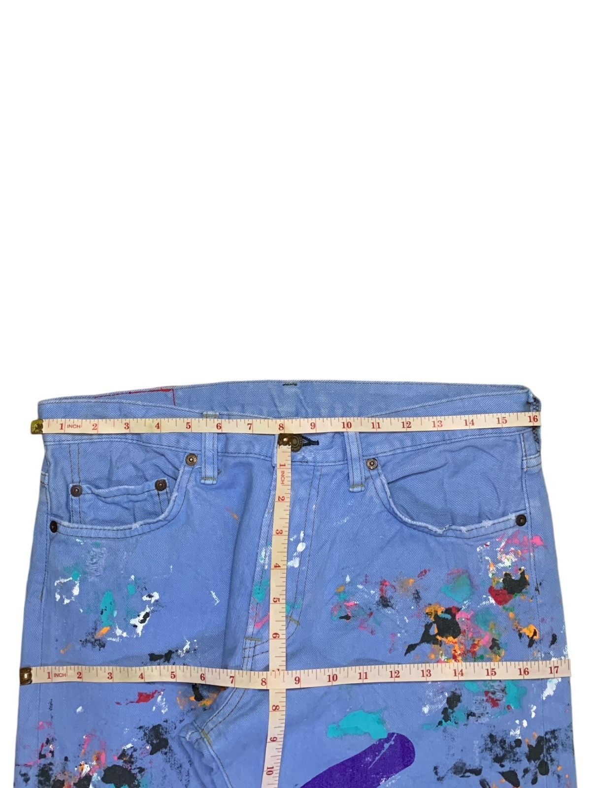 Japanese Brand Vintage Japanese Brand Blue Wash Paint Splatter Loose Jeans Size 31" - 12 Thumbnail