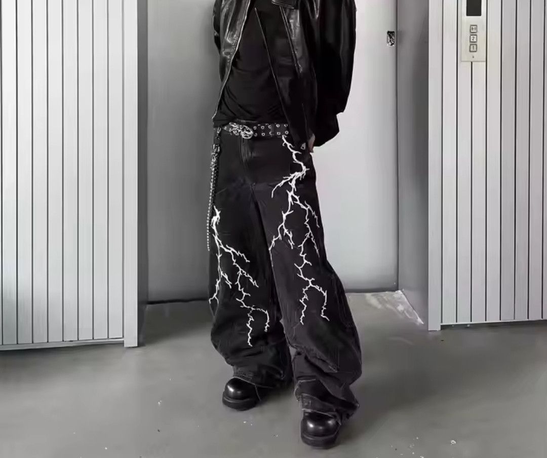 Jean × Vintage Black Creased Thunder Top Street Jeans Casual Size US 34 / EU 50 - 3 Thumbnail