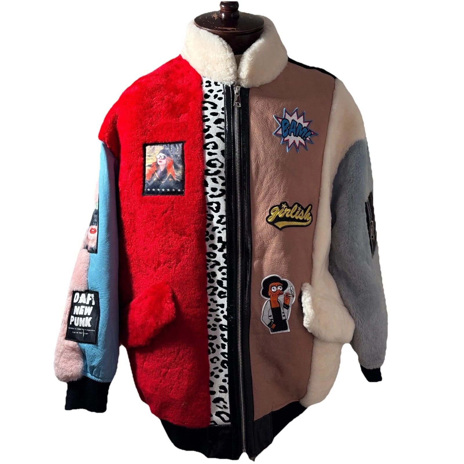 Other Rare Patchwork Shearling Jacket Bomber One Size Fits All NEW Size M / US 6-8 / IT 42-44 - 1 Thumbnail