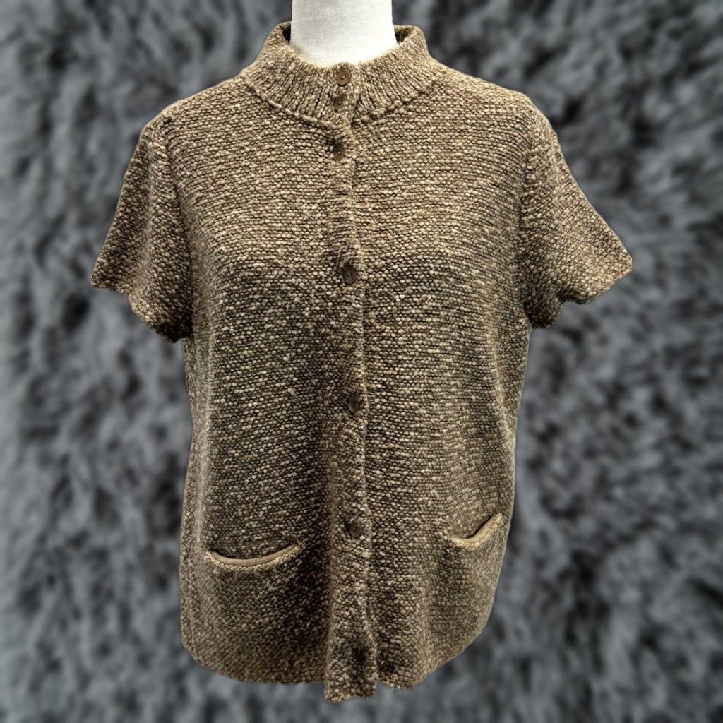 Eileen Fisher Eileen Fisher Brown Short Sleeve Mock Neck Wool Cardigan Sweater Women's Large Size L / US 10 / IT 46 - 1 Thumbnail