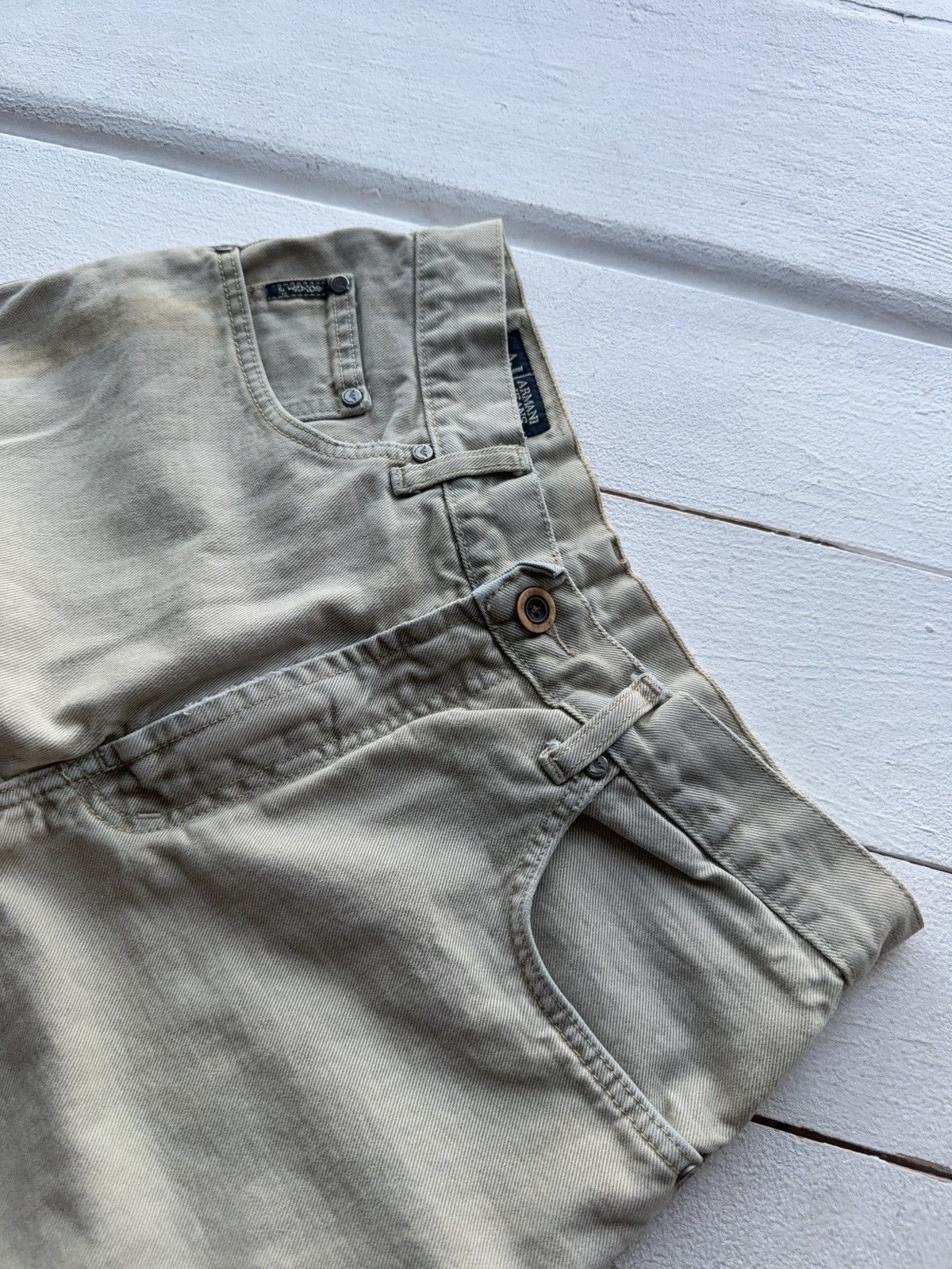 Armani Vintage 90s Distressed Armani Jeans Beige Straight Fit Pant Size US 33 - 9 Thumbnail