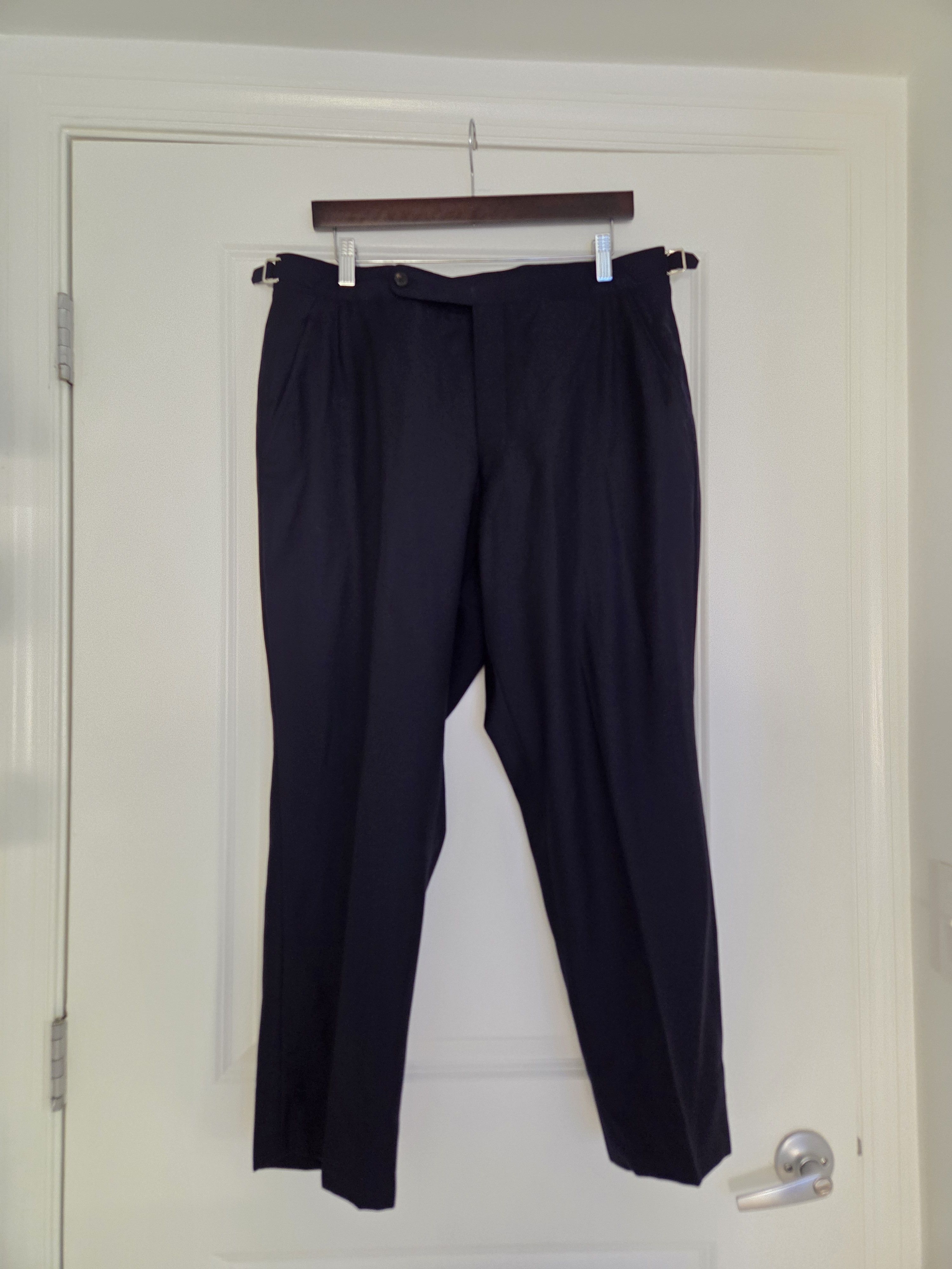 W. W. Chan navy wool twill dress pants