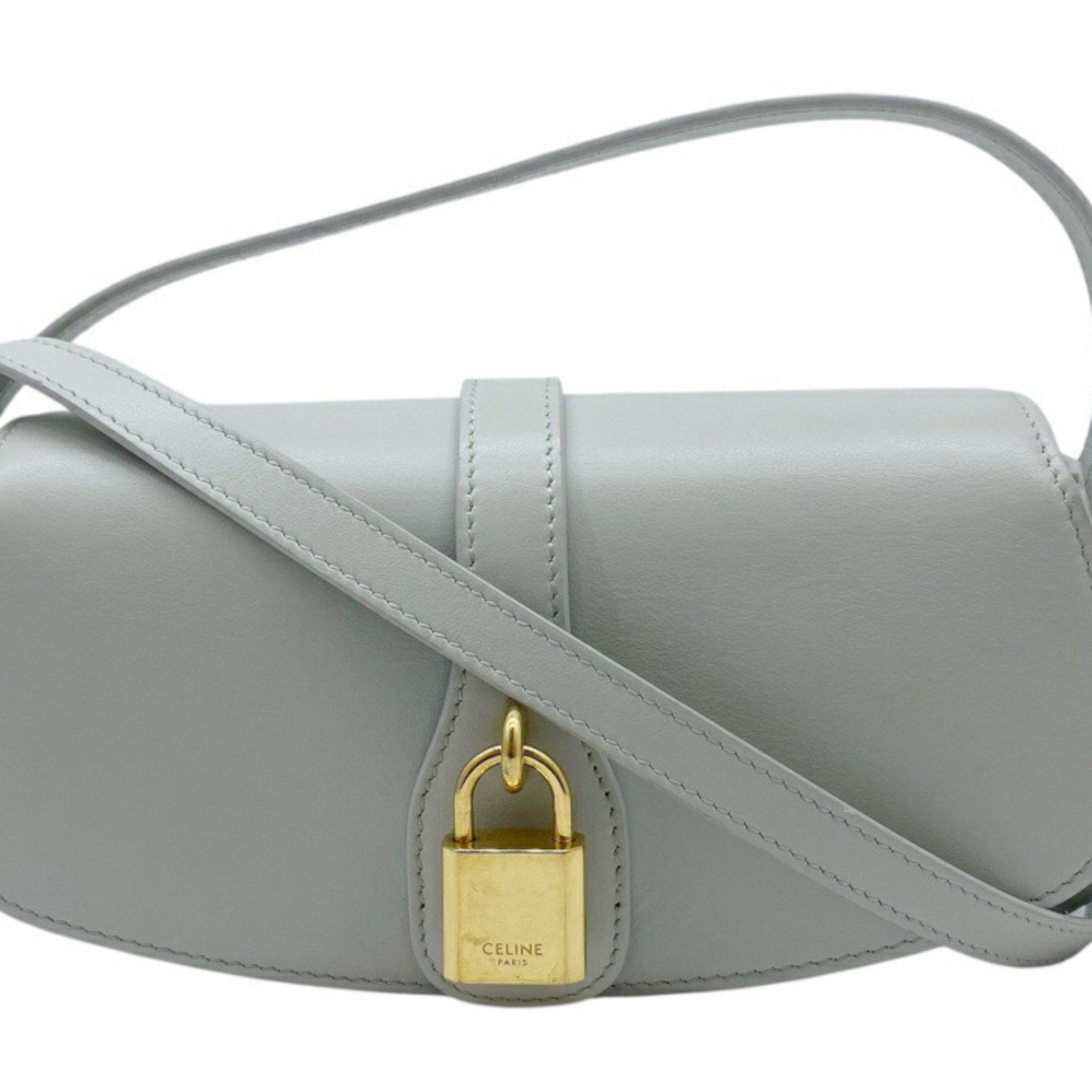 Celine Smooth Calfskin 2-Way Clutch With Strap Taboo Shoulder Hand Bag Light Grey Women's