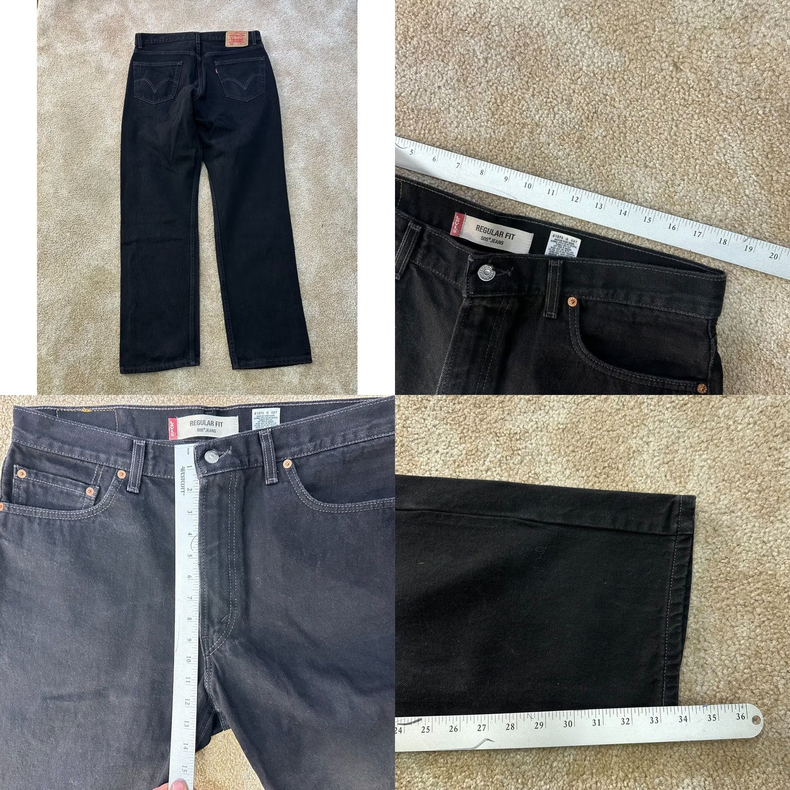Levi's VINTAGE Levi's 505 Jeans Mens Regular Straight 36x32 Black Made in USA Y2K Distressed Dark Size US 36 / EU 52 - 8 Thumbnail