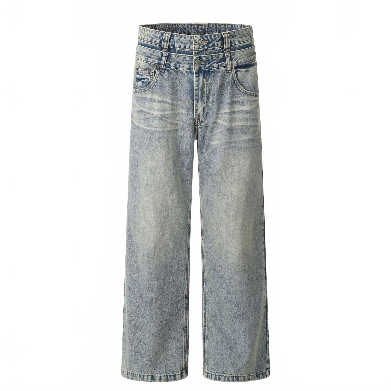 Vintage Whiskered Light Blue Wide Leg Denim Jeans, Flared Jeans Size US 30 / EU 46 - 5 Thumbnail