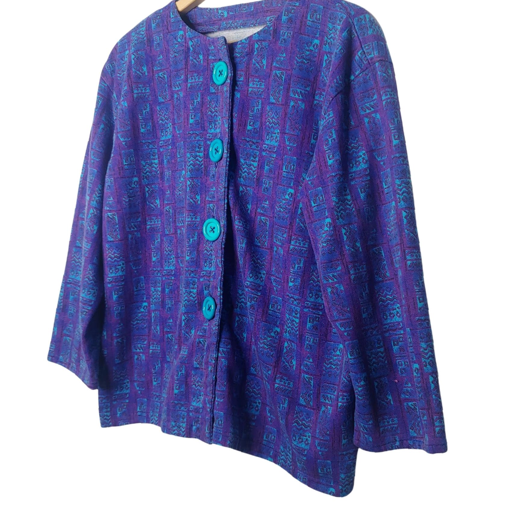 Etro VINTAGE 80s Women's Cardigan Sweatshirt Button-Up Geometric Knit Purple Blue L Retro Chic Mens Womens Boys Girls? (Wait) Size L / US 10 / IT 46 - 2 Thumbnail
