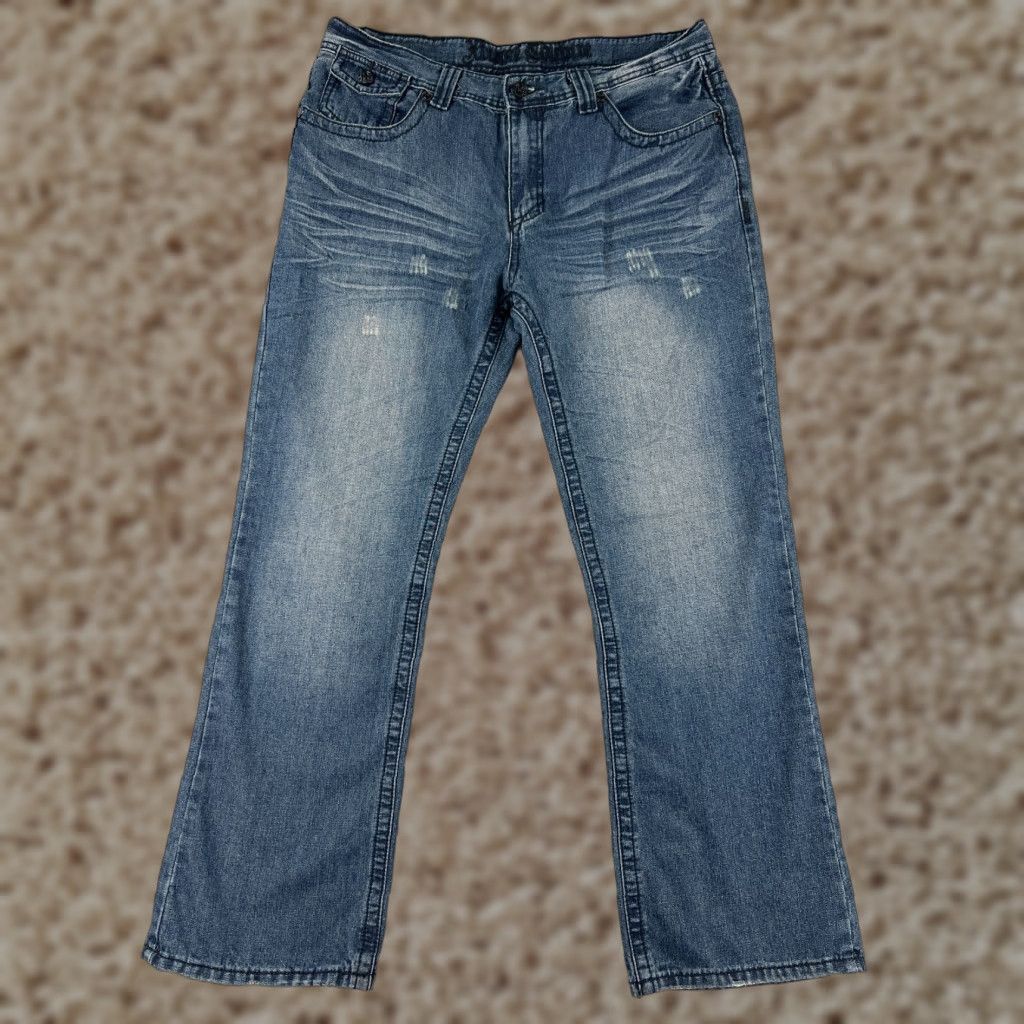 Vintage Xtreme Couture Jeans Womens 36 Blue Denim Bootcut Distressed Embroidered 5-Pocket Regular Inseam 30 Size 25" / US 0 / IT 36 - 1 Thumbnail