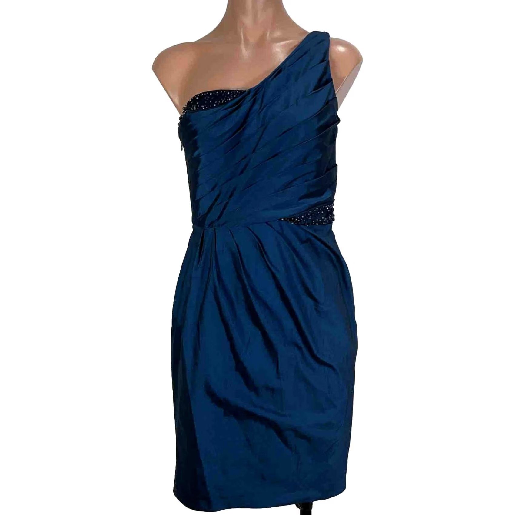 Adrianna Papell VINTAGE Adrianna Papell E! Live From the Red Carpet One Shoulder Blue Gown y2k BEADED Dress Size S / US 4 / IT 40 - 2 Thumbnail
