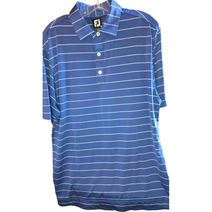 Vintage FJ Mens Medium Golf Short Sleeve Polo Shirt Navy Blue Stripe